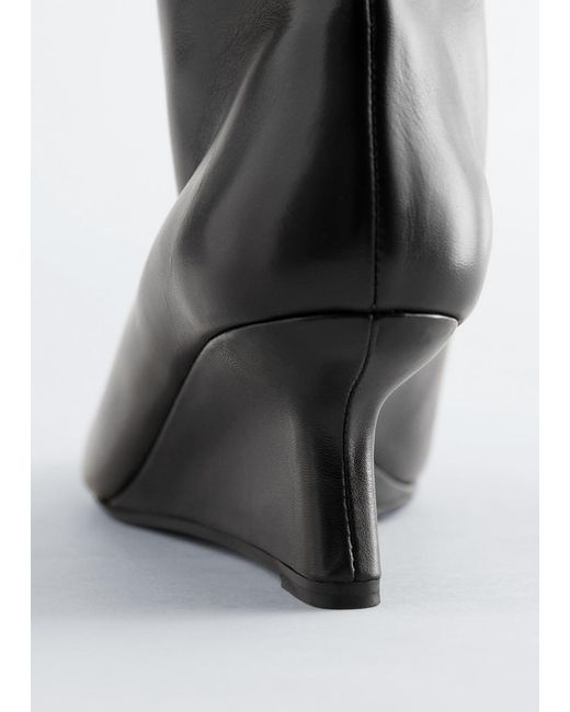 & Other Stories Black Wedge-Heel Knee-High Boots
