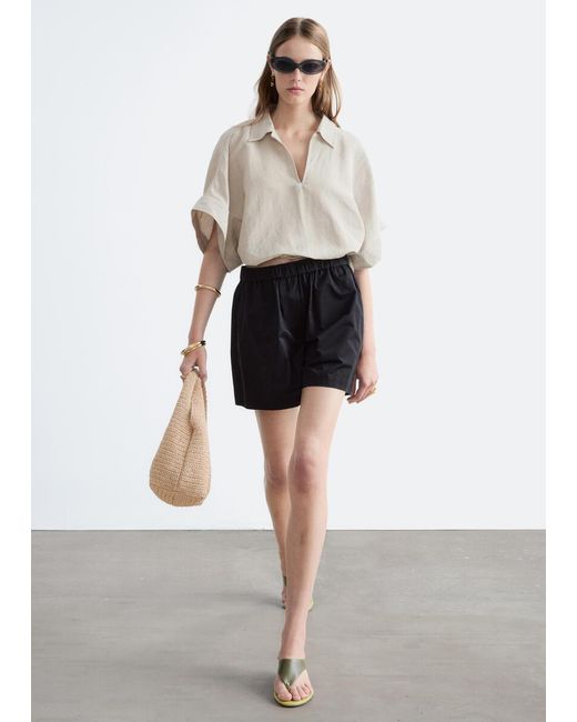 & Other Stories White High-Waist Cotton Shorts