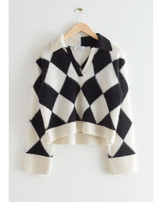 & Other Stories White Checkered Jacquard Knit Sweater