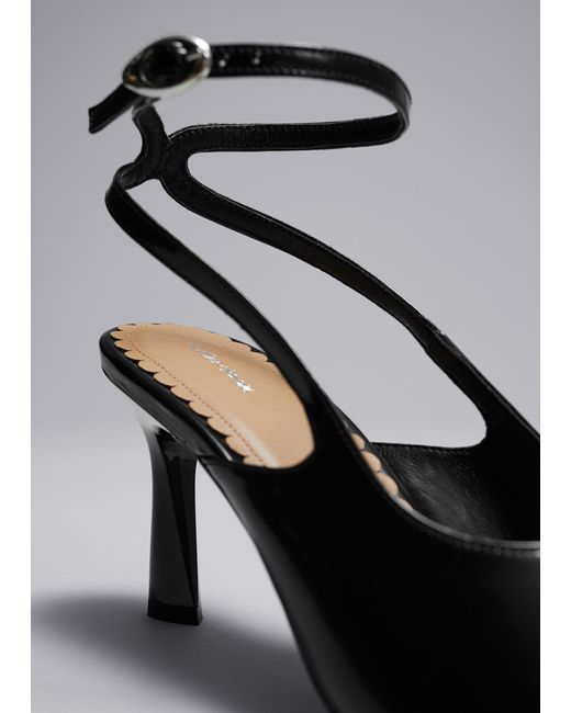 & Other Stories Gray Pointy Slingback Leather Pumps