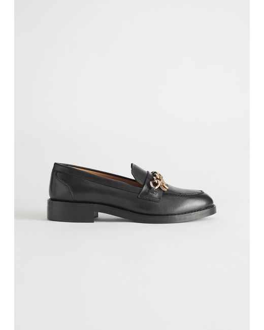 & Other Stories Black Chain Embellished Leather Loafers
