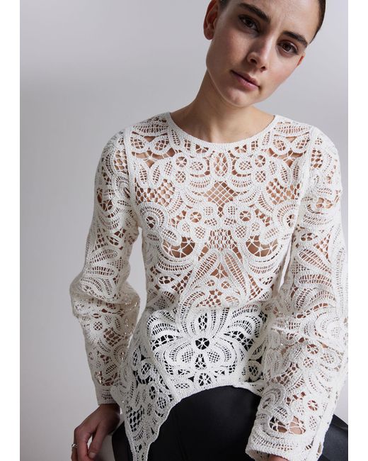 & Other Stories White Crochet-lace Peplum Top