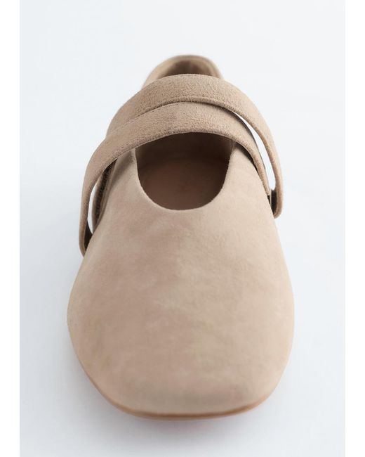 & Other Stories White Cross-Strap Suede Ballet Flats