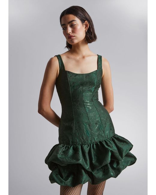 & Other Stories Green Sleeveless Bubble Mini Dress