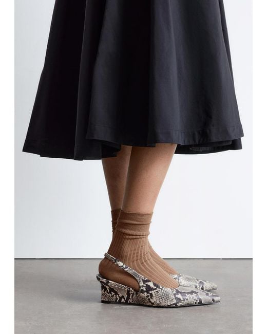 & Other Stories White Leather Wedge Slingback Pumps