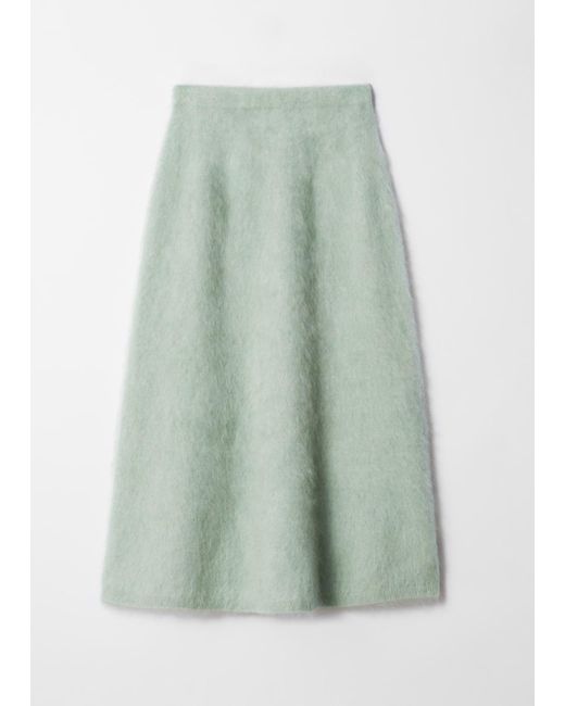 & Other Stories Green Brushed-Knit A-Line Maxi Skirt