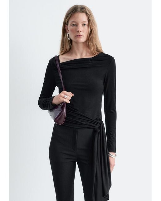 & Other Stories Black Tie Waist Jersey Top