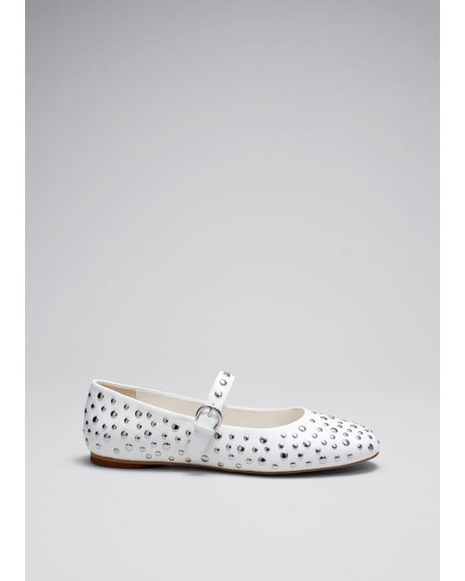 & Other Stories White Studded Leather Ballet Flats