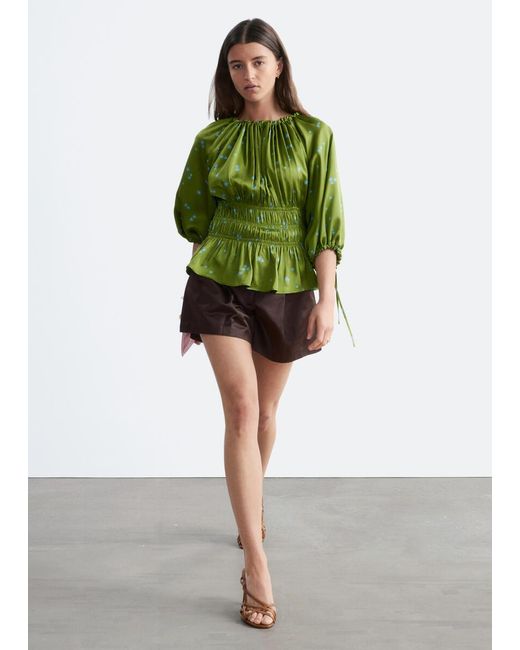 & Other Stories Green Smocked Blouse
