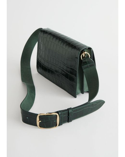 & Other Stories Green Patent Leather Croc Embossed Bag