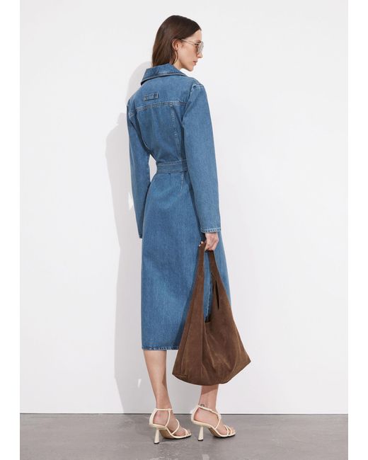 & Other Stories Blue Belted Utility Midi Dress