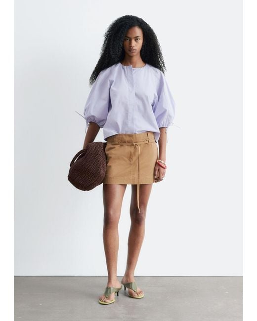& Other Stories Blue Volume-Sleeve Cotton Blouse