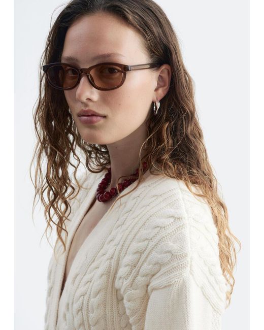 & Other Stories Natural Wool-Cotton Cable Knit Cardigan