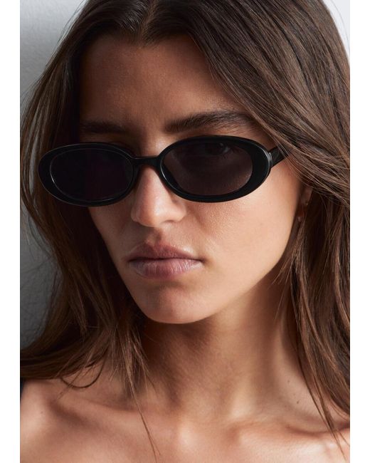 & Other Stories Brown Slim Oval-Frame Sunglasses