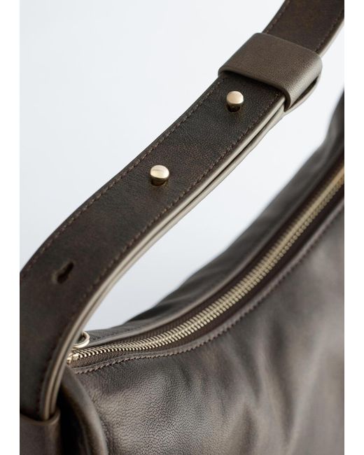 & Other Stories Gray Leather Tote Bag