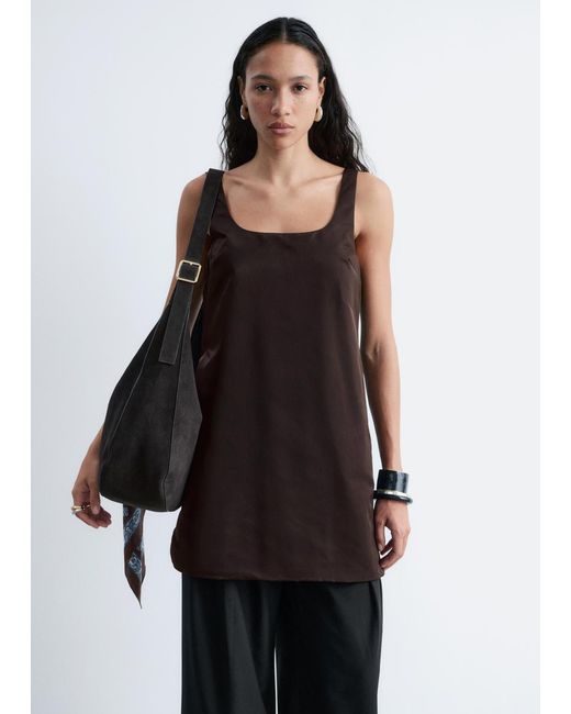 & Other Stories Brown Sculpted Drawstring Mini Dress