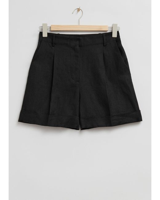 & Other Stories Black Tailored Wide-leg Linen Shorts