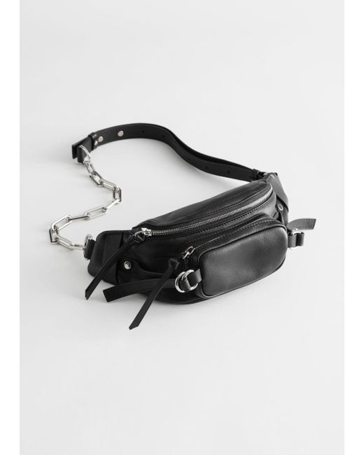 & Other Stories Black Half Chain Leather Belt Bag