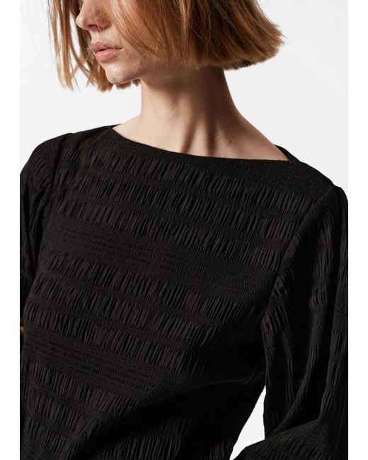 & Other Stories Black Smocked Blouse