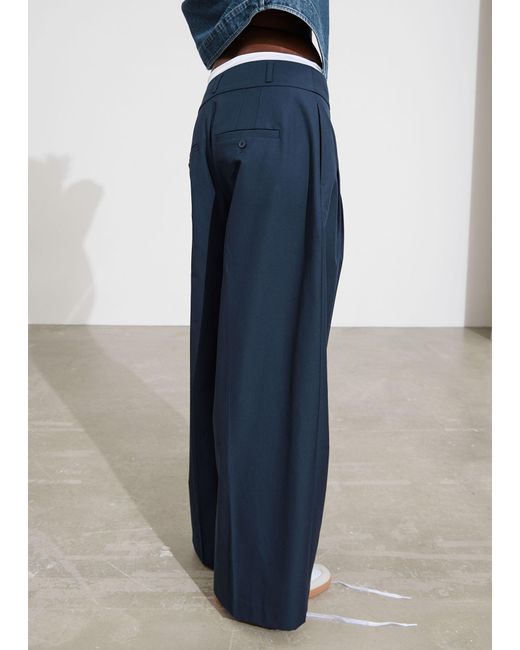 & Other Stories Blue Wide Tailored Trousers