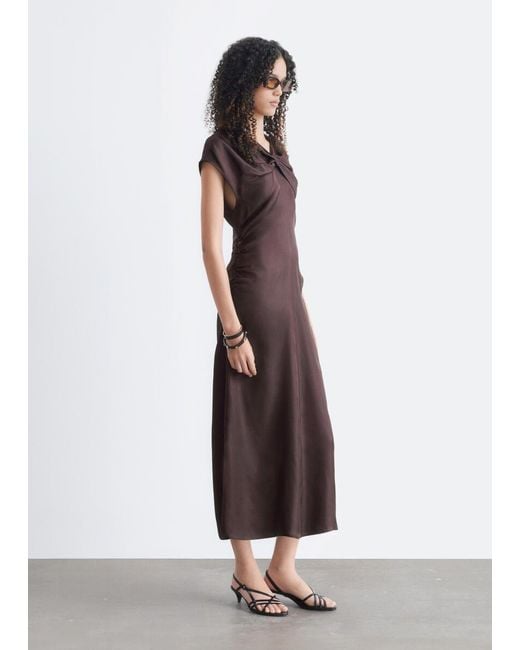 & Other Stories Brown Twisted Silk Dress
