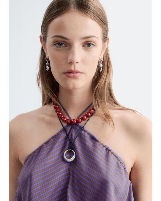 & Other Stories Purple Silk Halterneck Top