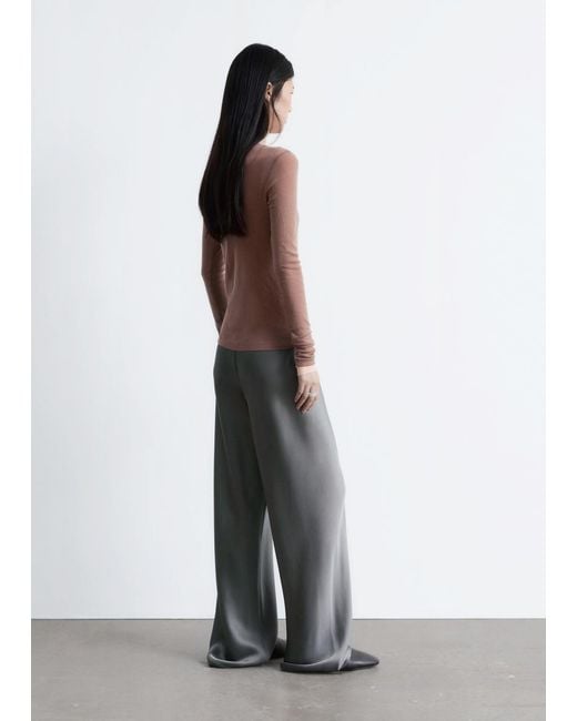 & Other Stories Gray Drawstring Satin Trousers