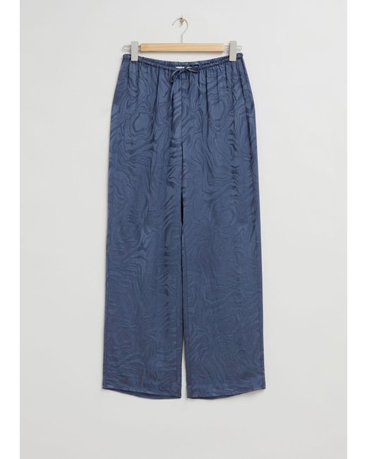 & Other Stories Blue Jacquard Patterned Drawstring Trousers