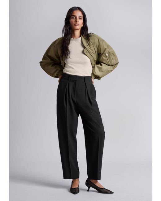 & Other Stories Black Tailored Tapered Trousers