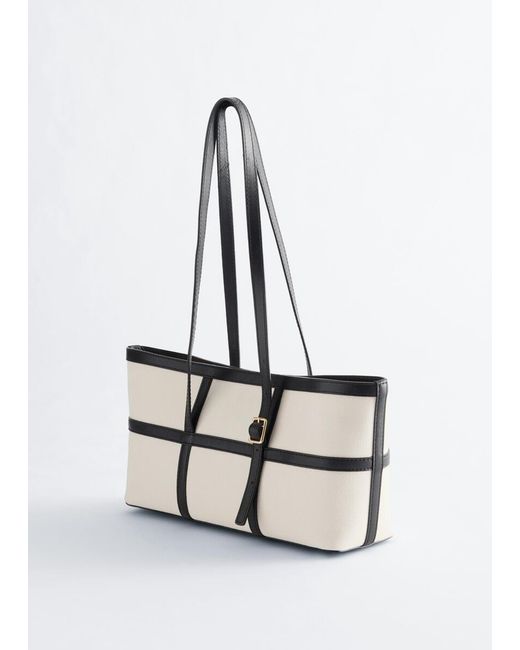 & Other Stories White Leather-Trimmed Canvas Shoulder Bag