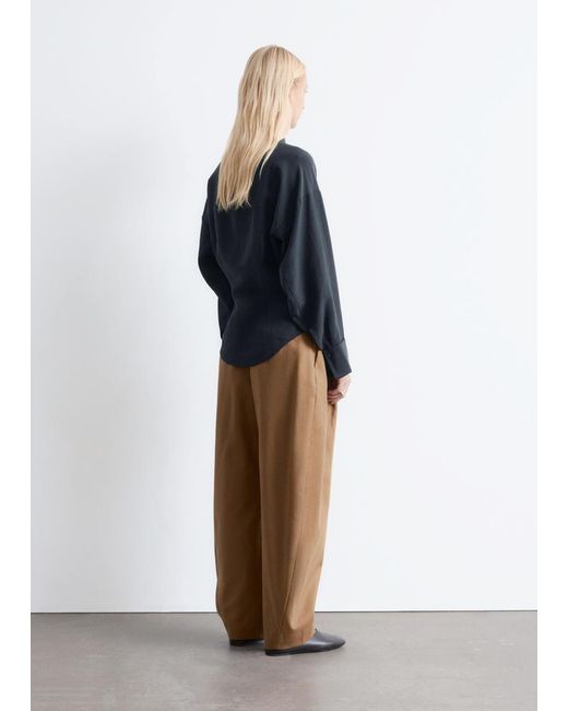 & Other Stories Black Balloon-Sleeved Tapered Shirt