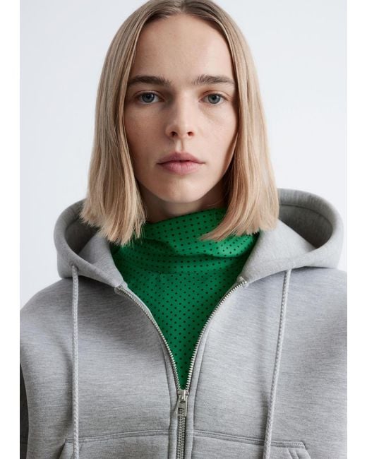 & Other Stories Green Cropped Scuba Zip-Up Hoodie