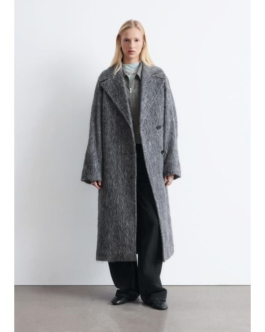 & Other Stories Gray Brushed Wool-Blend Coat