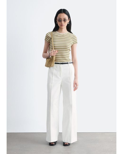 & Other Stories White Striped Rib-Knit T-Shirt