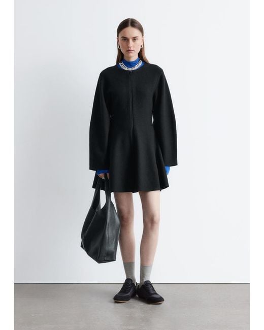 & Other Stories White Sculptural-Sleeve Knitted Mini Dress