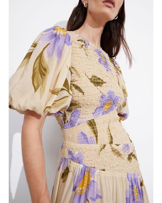 & Other Stories Smocked Asymmetric Midi Dress in White | Lyst UK