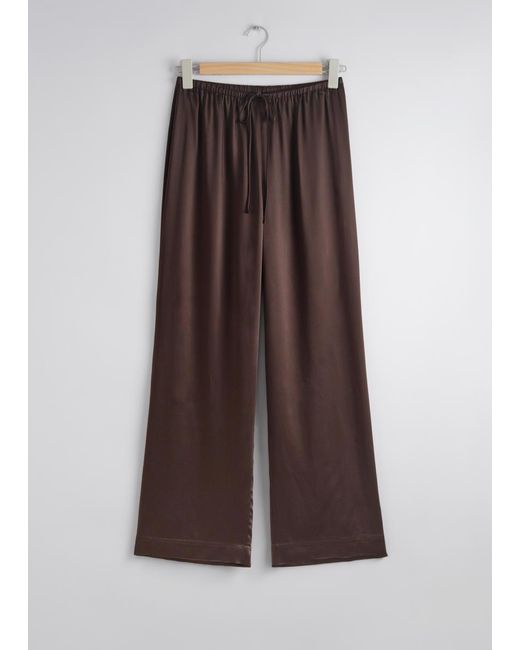 & Other Stories Brown Satin Drawstring Trousers