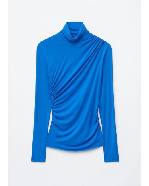 & Other Stories Blue Draped Turtleneck Top