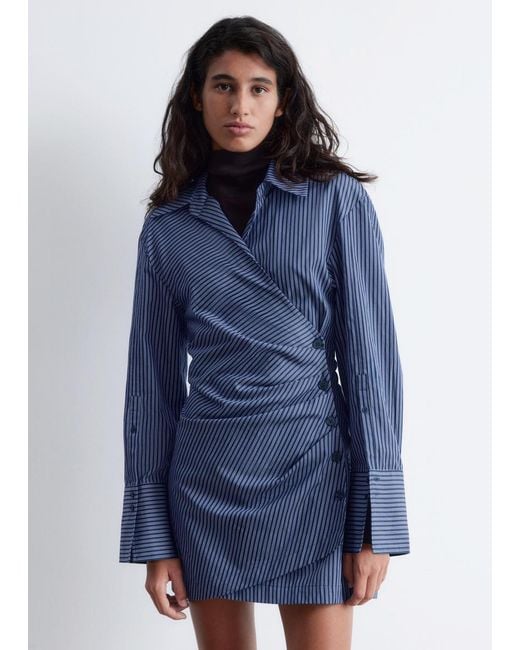 & Other Stories Blue Wrap Shirt Mini Dress