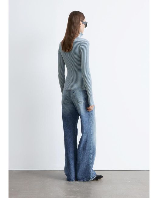 & Other Stories Blue Zip-Up Turtleneck Cardigan