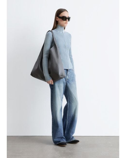 & Other Stories Blue Zip-Up Turtleneck Cardigan