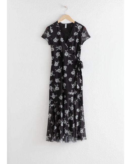black floral wrap midi dress
