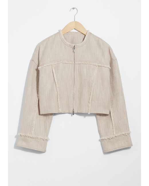 & Other Stories White Frayed Linen-blend Jacket