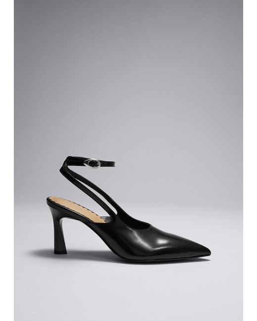 & Other Stories Gray Pointy Slingback Leather Pumps