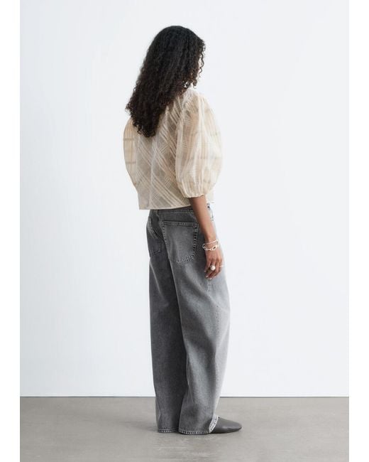 & Other Stories Natural Balloon-Sleeve Jacquard Blouse