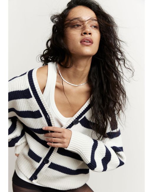 & Other Stories White Striped Knit Cardigan