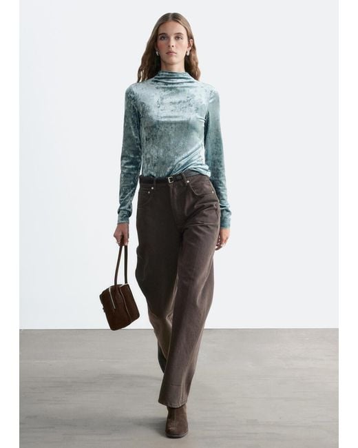 & Other Stories Blue Velvet Mock Neck Top