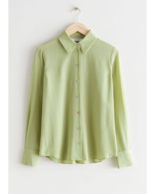 & Other Stories Green Shell Button Silk Shirt