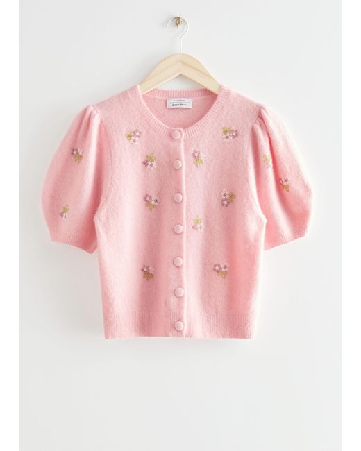 & Other Stories Pink Floral Beaded Cardigan