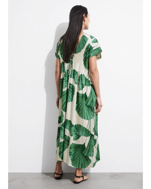 & Other Stories Green Pleated Midi Dress